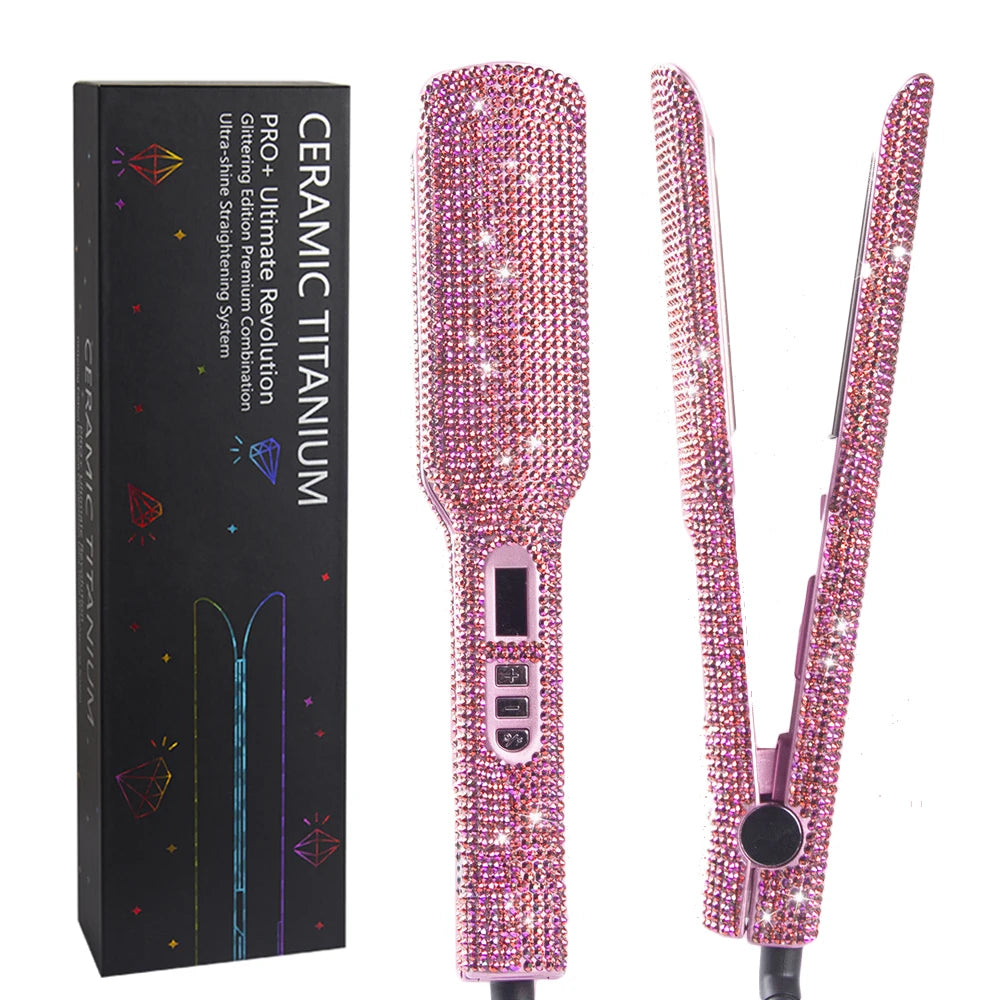 Rhinestone Flat Iron Titanium Hair Straightener Dual Voltage Iron