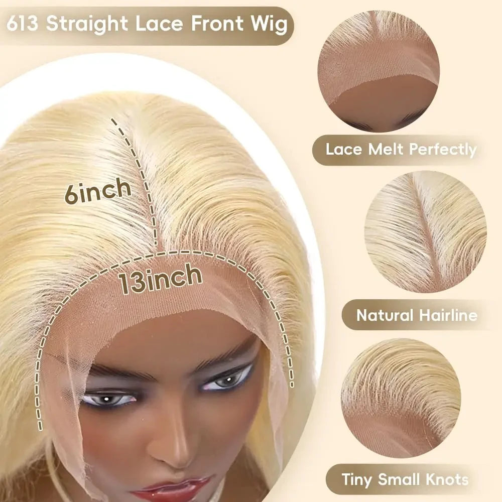 Straight Hd Lace Frontal Wig Blonde Wig 613 Human Hair