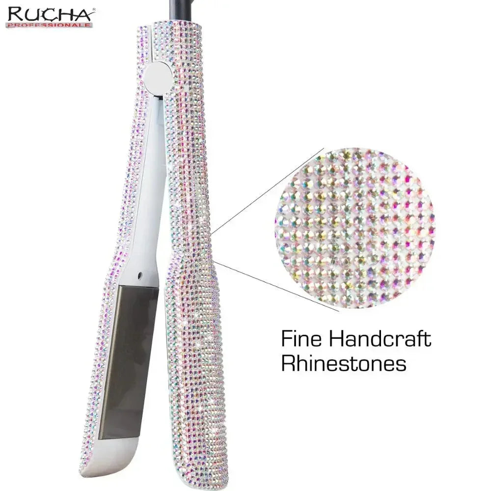 Rhinestone Flat Iron Titanium Hair Straightener Dual Voltage Iron