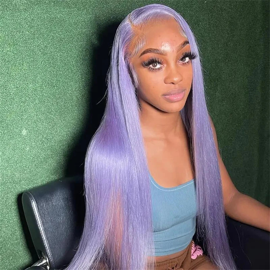 40inch 13x6 Purple Lace Front Human Hair Wig Brazilian 200% Density