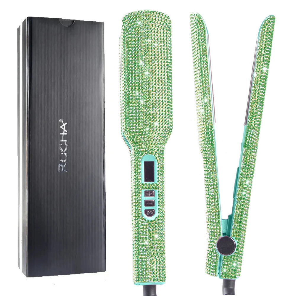Rhinestone Flat Iron Titanium Hair Straightener Dual Voltage Iron