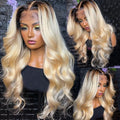 18 inch 13x6 Lace Frontal Wig Brazilian Straight Human Hair Wig 2 Tone Dark Root 1B 613 Ombre Blonde