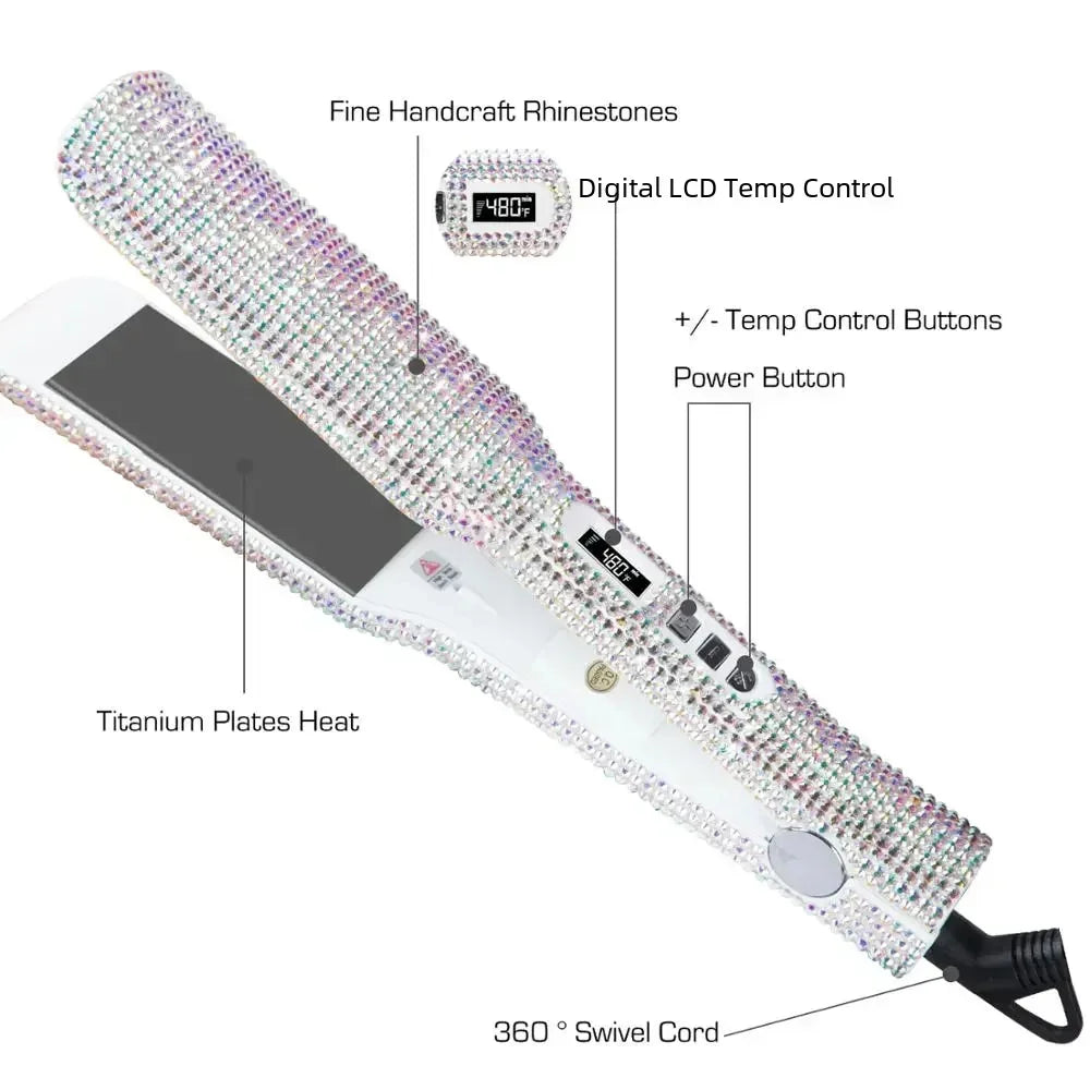 Rhinestone Flat Iron Titanium Hair Straightener Dual Voltage Iron