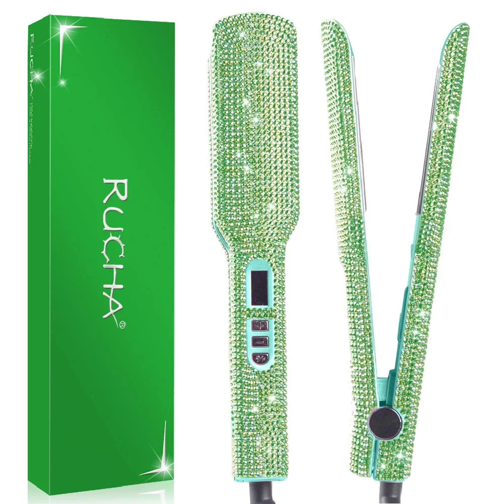 Rhinestone Flat Iron Titanium Hair Straightener Dual Voltage Iron