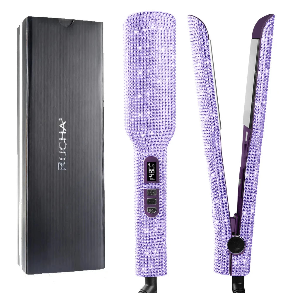Rhinestone Flat Iron Titanium Hair Straightener Dual Voltage Iron