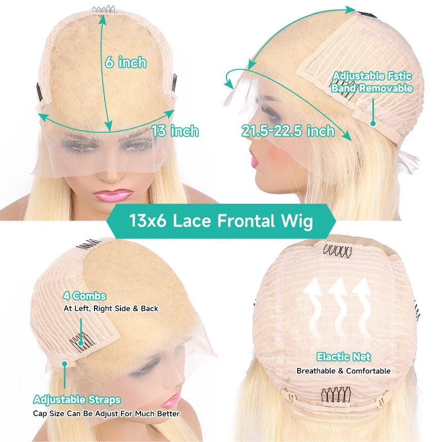 18 inch 13x6 Lace Frontal Wig Brazilian Straight Human Hair Wig 2 Tone Dark Root 1B 613 Ombre Blonde