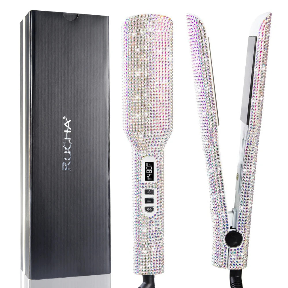 Rhinestone Flat Iron Titanium Hair Straightener Dual Voltage Iron