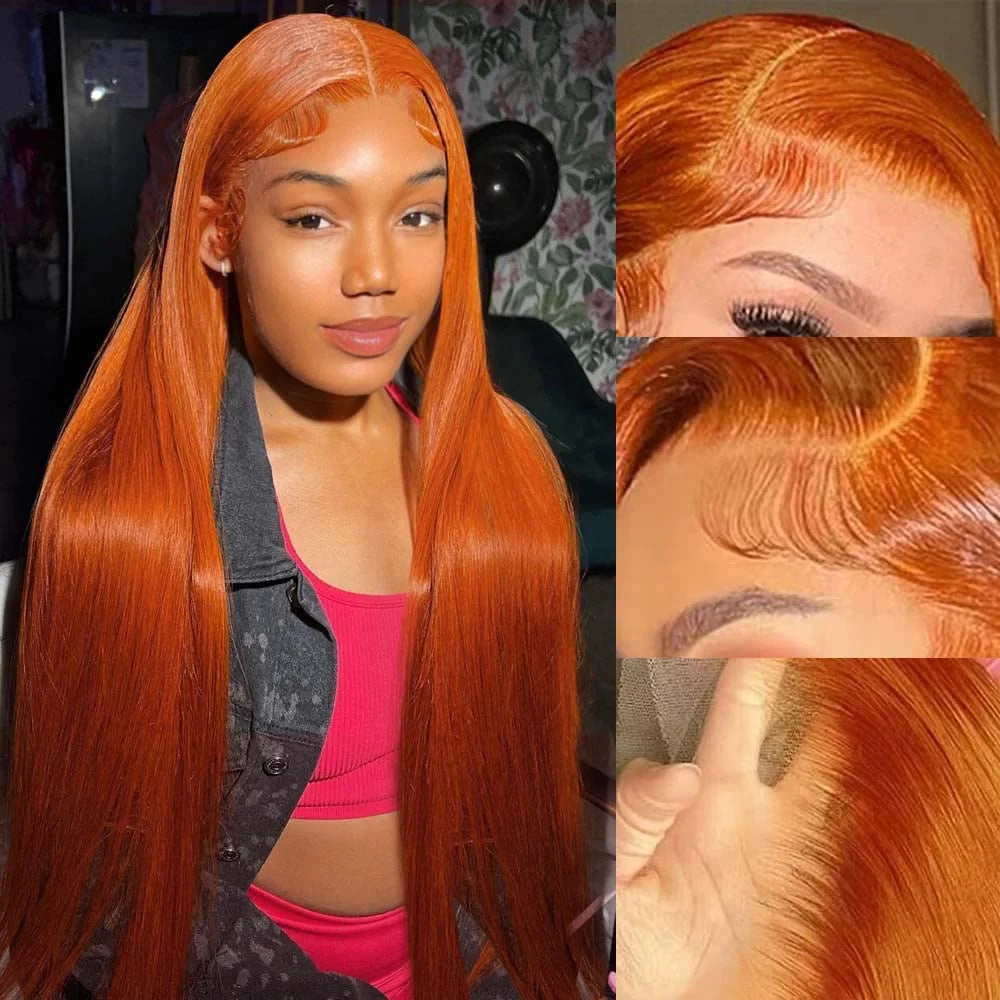40 Inch Orange Ginger 13x6 HD Lace Frontal Wig Human Hair Bone Straight