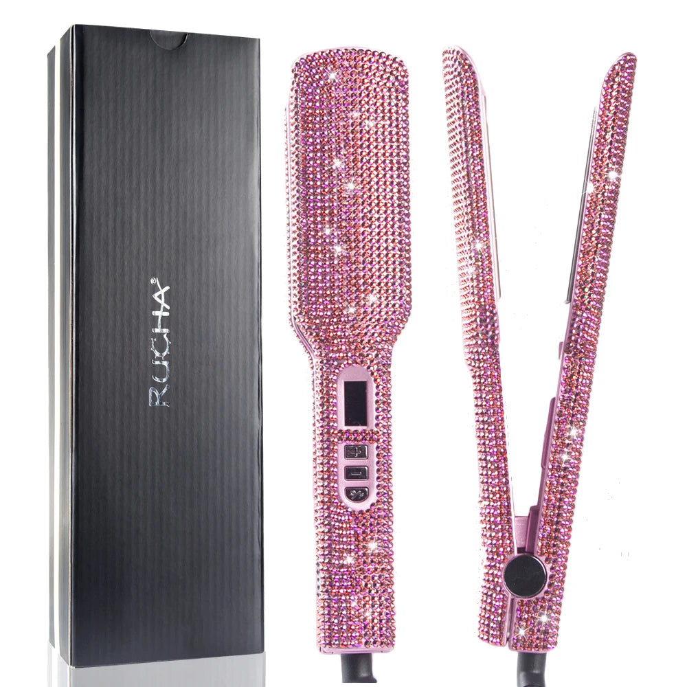 Rhinestone Flat Iron Titanium Hair Straightener Dual Voltage Iron