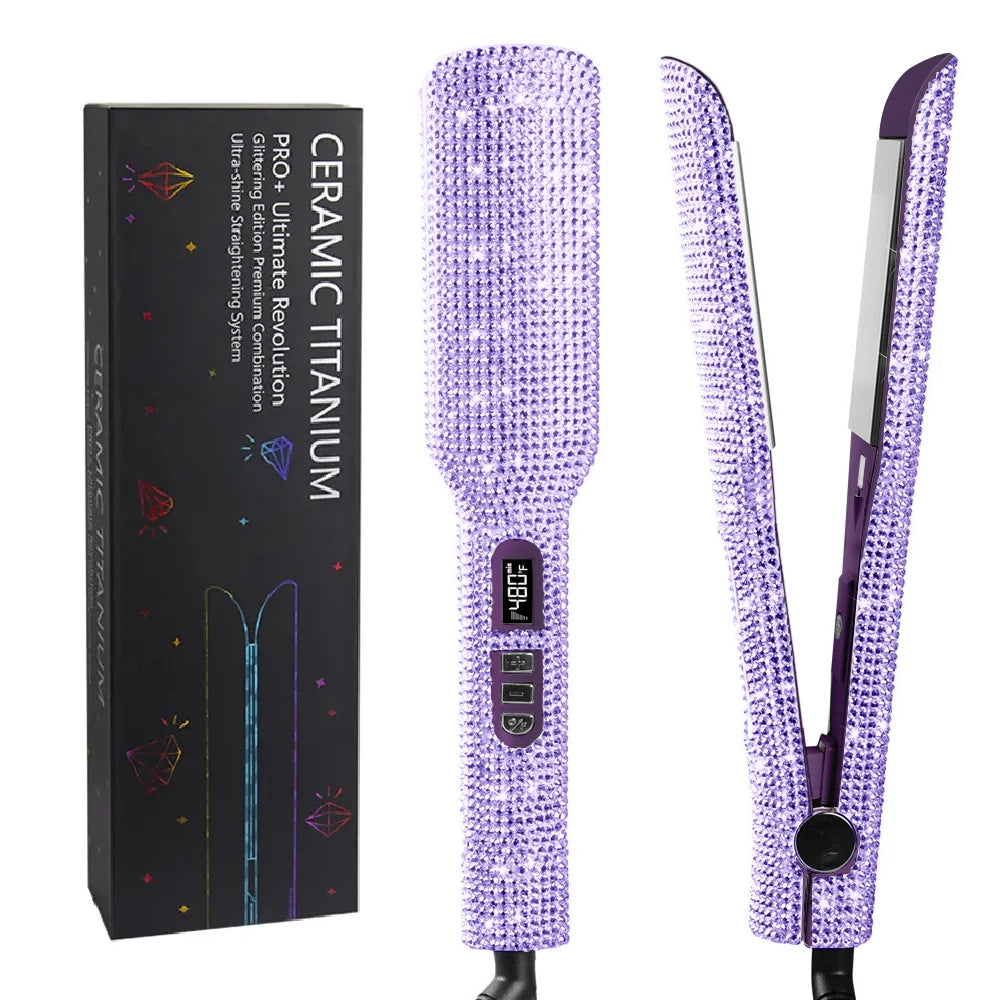Rhinestone Flat Iron Titanium Hair Straightener Dual Voltage Iron