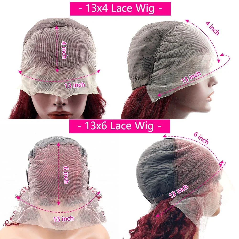 Burgundy 46inch 13x4 HD Lace Frontal Human Hair Wig Straight 200% Density