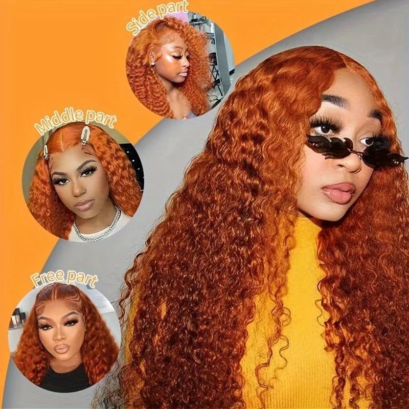 20inch Water Wave Ginger Lace Front Wigs Human Hair 13x6