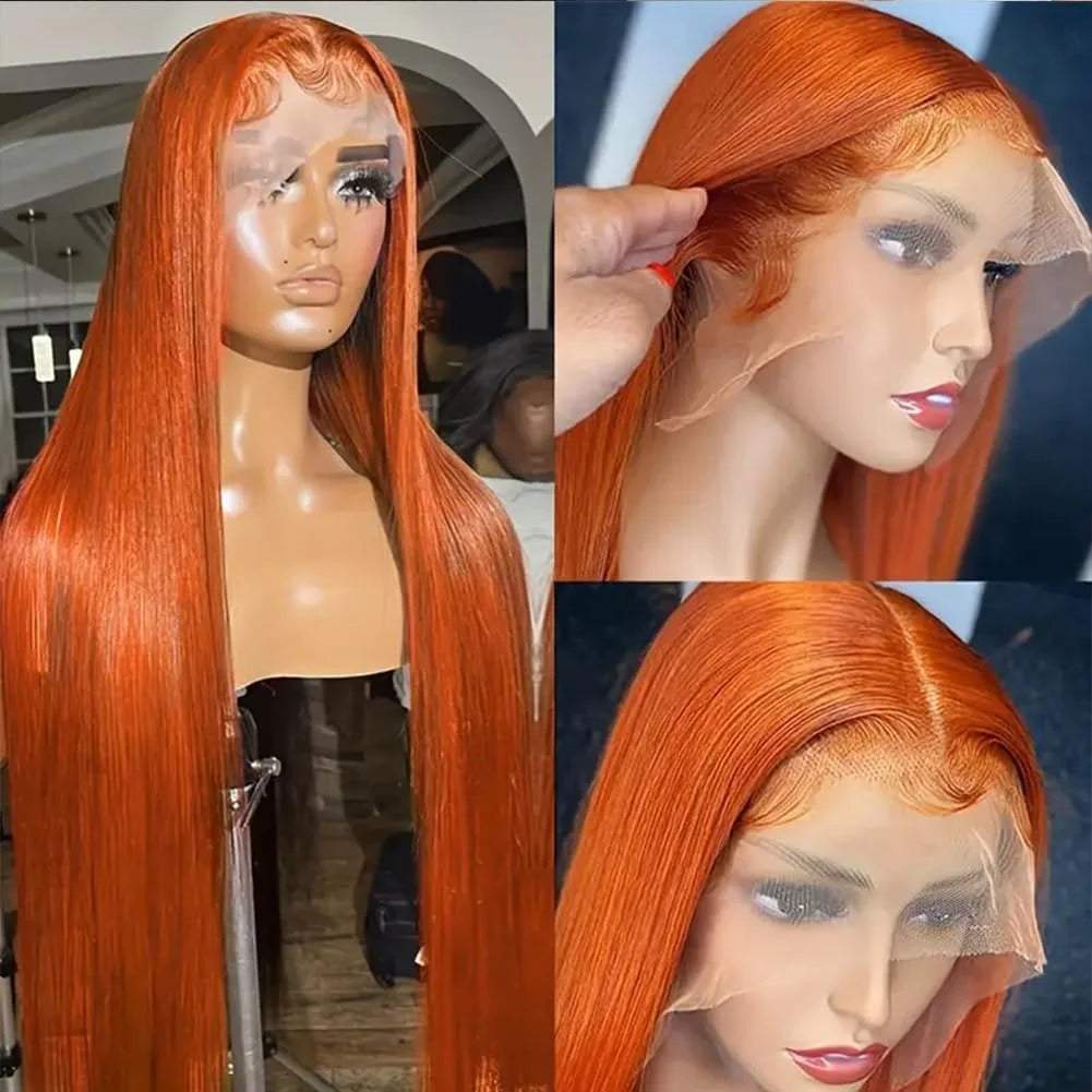 40 Inch Orange Ginger 13x6 HD Lace Frontal Wig Human Hair Bone Straight