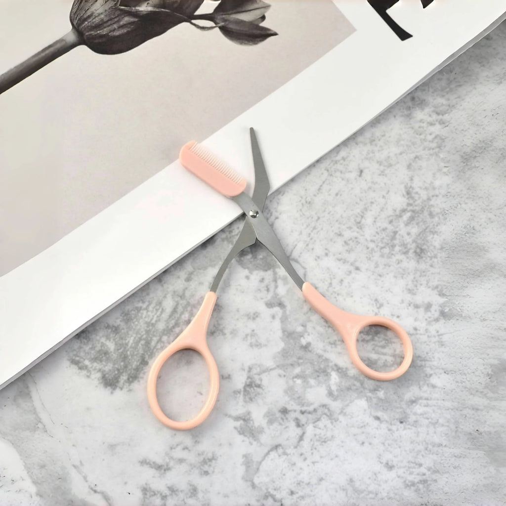 Eyebrow trimming scissors with built-in comb