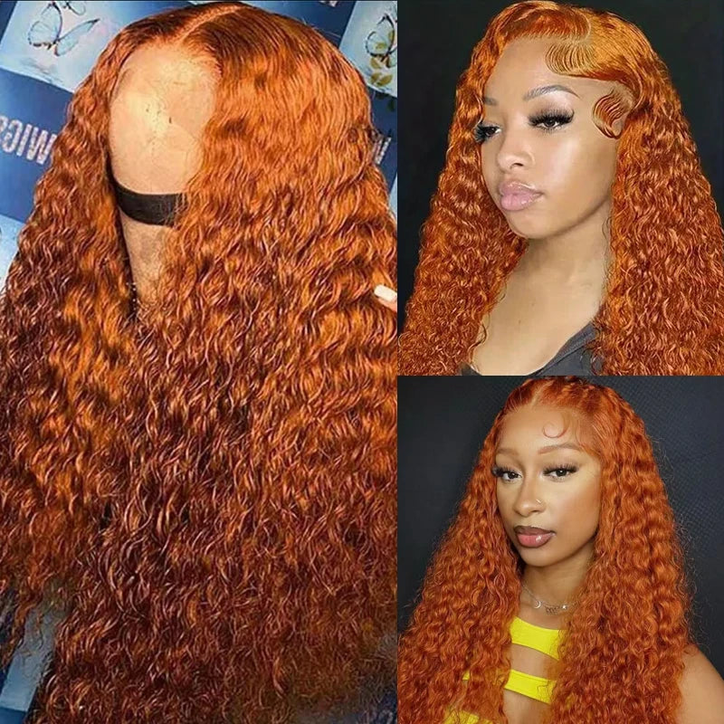 20inch Water Wave Ginger Lace Front Wigs Human Hair 13x6
