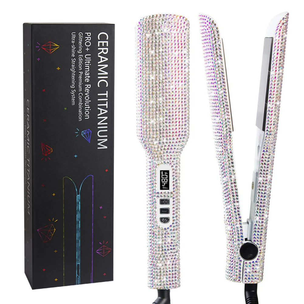 Rhinestone Flat Iron Titanium Hair Straightener Dual Voltage Iron