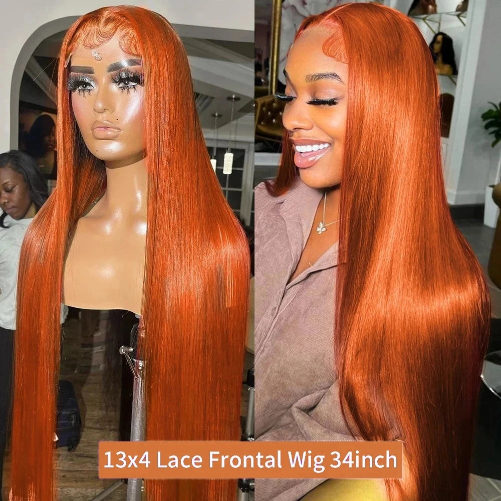 40 Inch Orange Ginger 13x6 HD Lace Frontal Wig Human Hair Bone Straight