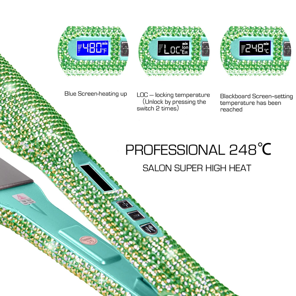Rhinestone Flat Iron Titanium Hair Straightener Dual Voltage Iron