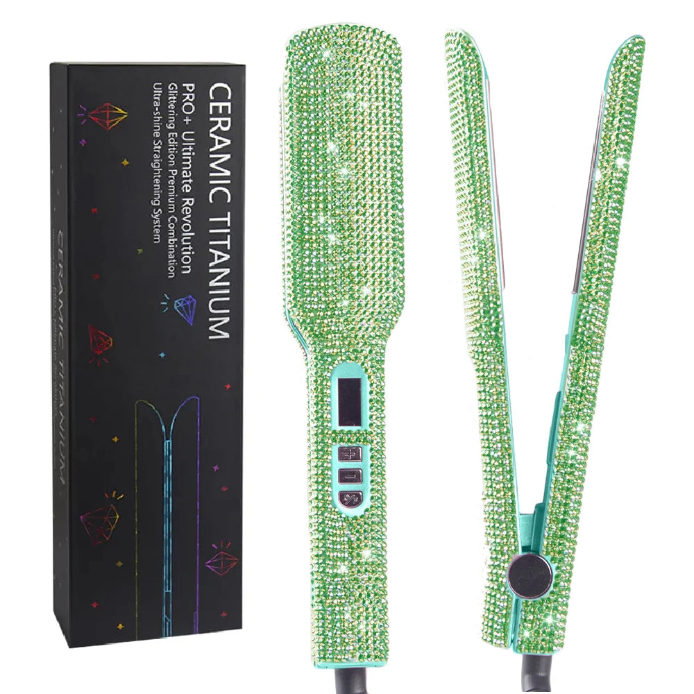 Rhinestone Flat Iron Titanium Hair Straightener Dual Voltage Iron