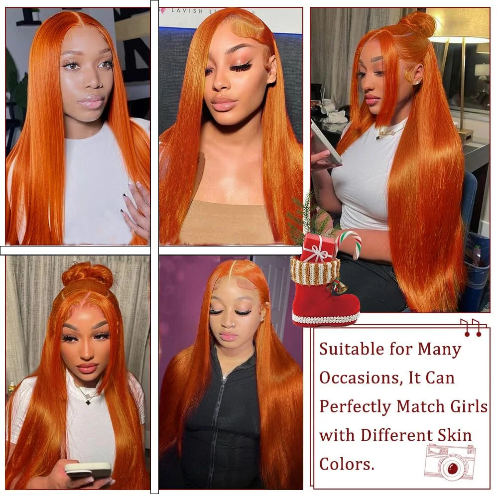 40 Inch Orange Ginger 13x6 HD Lace Frontal Wig Human Hair Bone Straight