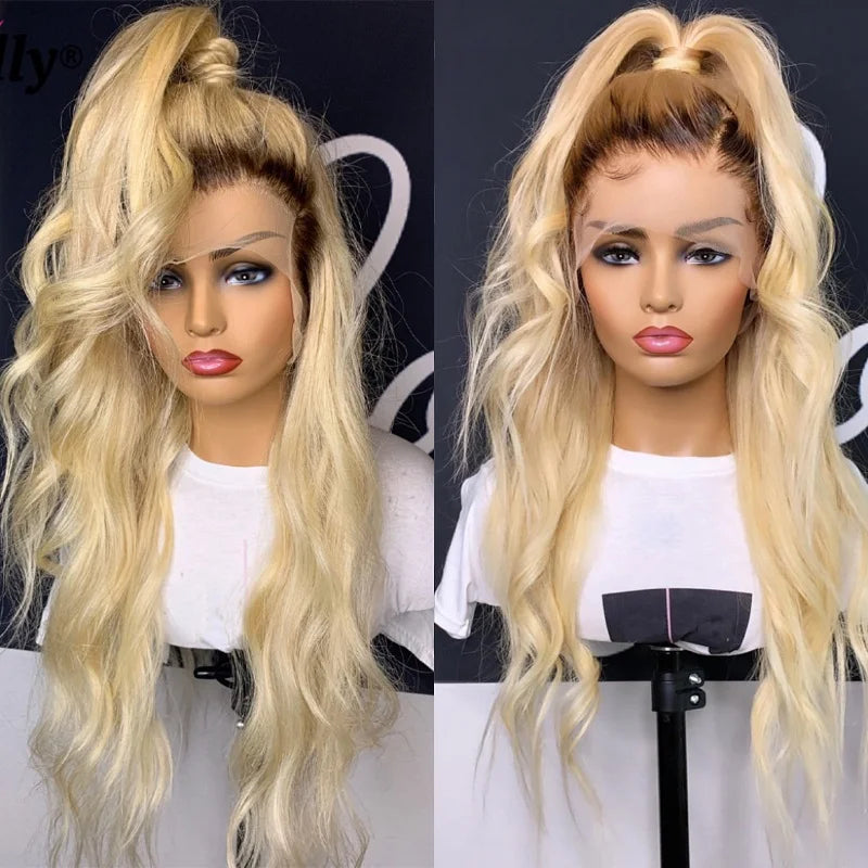 18 inch 13x6 Lace Frontal Wig Brazilian Straight Human Hair Wig 2 Tone Dark Root 1B 613 Ombre Blonde