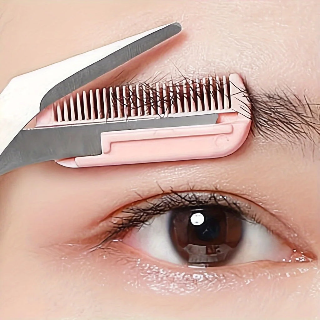 Eyebrow trimming scissors with built-in comb
